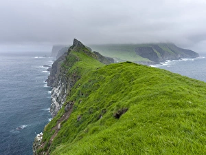 Denmark Prints: The island Mykines, seen from Mykinesholmur