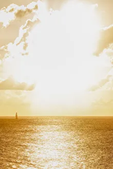 Caribbean Gallery: Island of Saint Martin, French Caribbean, sailboat on the water on a bright, sunny day