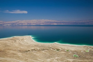 Israel, Dead Sea, Metzoke Dragot, elevated view of the Dead Sea
