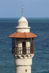 Prayer Prints: Israel, Jaffa. Minaret of Al-Bahr Mosque in the old city Jaffa