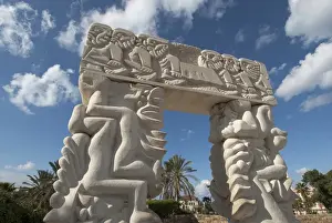 Ellen Clark Prints: Israel, Jaffe, Gate of Faith stone sculpture by Daniel Kafri in Abrasha Summit Park