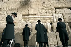 Prayer Prints: Israel, Jerusalem. Jewish orthodox men pray at the Western Wall in Jerusalem