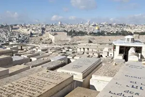 Grave Prints: Israel, Jerusalem, view of the old city from the Jewish cemetery on the Mount of Olives