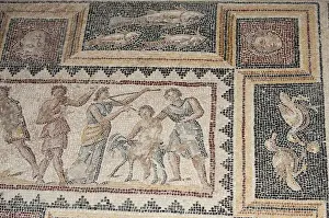 Byzantine Prints: Israel, Lower Galilee, floor mosaic from the mishnaic period at Zippori National Park