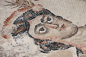 Byzantine Prints: Israel, Lower Galilee, floor mosaic portrait of a woman from the mishnaic period