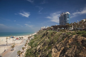 Images Dated 18th March 2011: Israel, North Coast, Netanya, elevated beach view