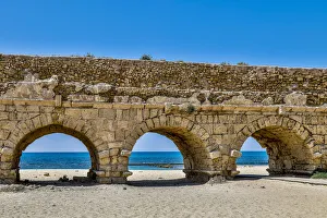 Architecture Prints: Israel, Plain of Sharon. Caesarea Maritima, Roman aqueduct that brought water from Mount