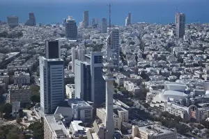 Observation Prints: Israel, Tel Aviv, elevated city view from observation platform atop Azrieli Center