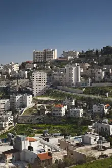 West Bank Prints: Israel, West Bank, Bethlehem, elevated town view from Manger Street