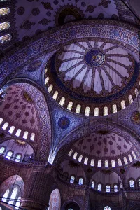 Byzantine Prints: Istanbul, Turkey. Blue and gold leaf Byzantine domes of the Blue Mosque