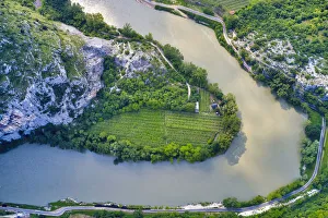 Bend Prints: Italy, Adige river bend and vineyards