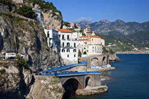 Bell Tower Prints: Italy, Amalfi Coastline, Atrani. The Church of Holy Maria Maddalena surrounded by the city