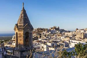 Copy Space Prints: Italy, Apulia, Province of Brindisi, Ostuni. View over the town with unidentified church