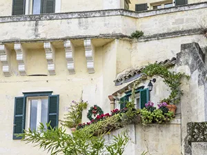 Images Dated 7th March 2019: Italy, Basilicata, Matera. Plants adorn the outside walls of the Sassi houses