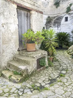 Images Dated 7th March 2019: Italy, Basilicata, Matera. Plants adorn the outside walls of the Sassi houses