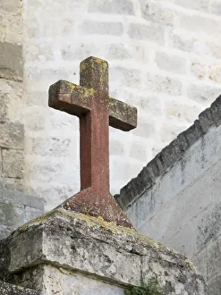 Matera Prints: Italy, Basilicata, Matera. A red stone cross in the old town of Matera