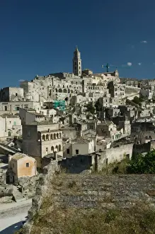 Italy, Basilicata, Matera, Sassi Houses of Sasso Barisano with Duomo (13th century)