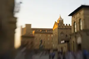 Warm Color Prints: Italy, Bologna, Selective Focus in Warm Evening Light of Campanile di S. Pietro in