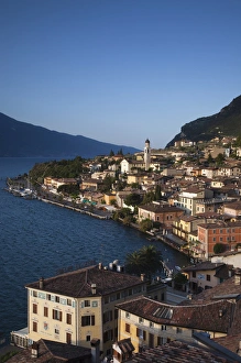 Lake Garda Prints: ITALY, Brescia Province, Limone sul Garda. Aerial town view, morning
