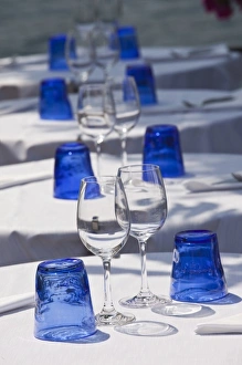 Images Dated 23rd May 2009: Italy, Brescia Province, Salo. Cafe table glasses
