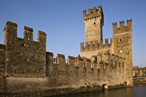 Italy, Brescia Province, Sirmione. Castello Scaligero castle, dawn