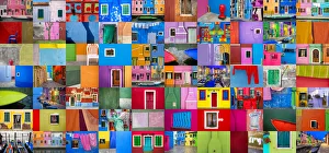 Lifestyle Prints: Italy, Burano. Collage of colorful Burano images