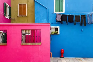 Laundry Prints: Italy, Burano. Colorful house walls