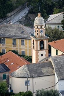 Camogli Prints: Italy, Camogli. Clock tower seen from above