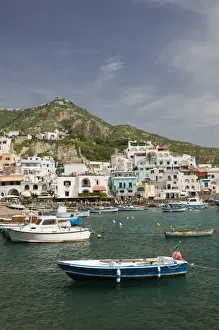 Campania Prints: ITALY-Campania-(Bay of Naples)-ISCHIA-SANT ANGELO: Town & Port View / Daytime