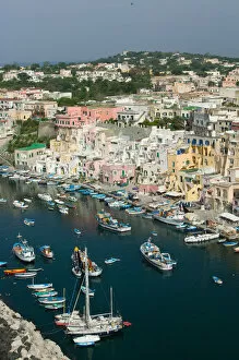 ITALY-Campania-(Bay of Naples)-PROCIDA-CORRICELLA: Town view of CORRICELLA port