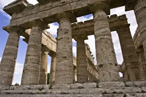 Campania Prints: Italy, Campania, Paestum. Close-up of columns of the Temple of Neptune