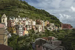 Apartments Prints: Italy, Cinque Terre, Manarola. View of Manarolas houses amidst the steep hillsides