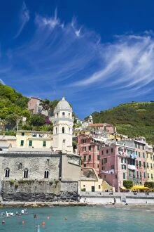 Images Dated 30th May 2007: Italy, Cinque Terre, Vernazza, Harbor and Church of Vernazza