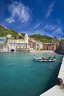 Images Dated 30th May 2007: Italy, Cinque Terre, Vernazza, Harbor and Church of Vernazza