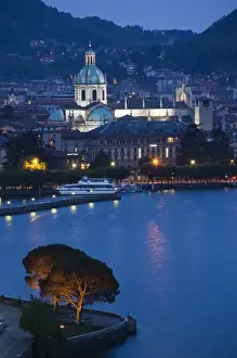 Como Province Prints: Italy, Como Province, Como. City view from Bellagio road, evening