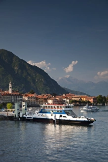 Como Province Prints: Italy, Como Province, Menaggio. Town view from lake ferry port