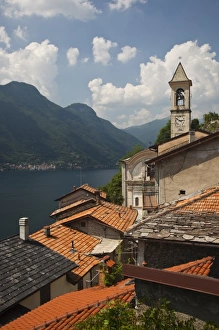 Como Province Prints: Italy, Como Province, Nesso. Town church