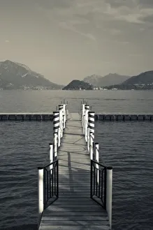 Black and White Gallery: Italy, Como Province, Tremezzo. Lake pier