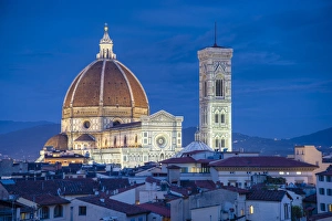 Twilight Prints: Italy, Florence, Cathedral, Duomo, night