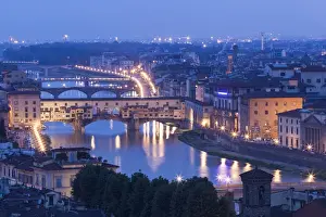 Tuscan Prints: Italy, Florence. A pre-dawn view of the city from the Piazale Michaelangelo