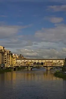 Firenze Province Prints: Italy, Florence, Reflections in the River Arno and the Ponte Vecchio Bridge
