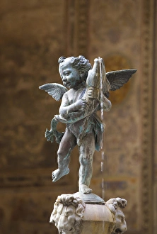 Florence Prints: Italy, Florence. Verrocchios statue of boy with dolphin