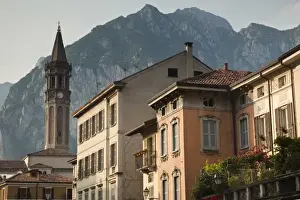 Lecco Province Prints: Italy, Lecco Province, Lecco. Basilica San Nicolo from Piazza XX Septembre