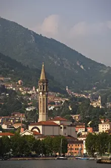 Lecco Province Prints: ITALY, Lecco Province, Lecco. Town view and Basilica San Nicolo