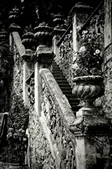 Black and White Gallery: Italy, Lecco Province, Varenna. Villa Monastero, gardens and lakefront