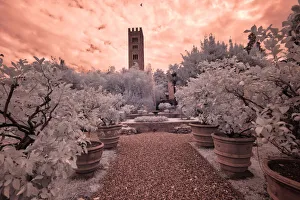 Historic District Prints: Italy, Lucca. Beautiful gardens and heavy sky above Palazzo Pfanner Of Lucca