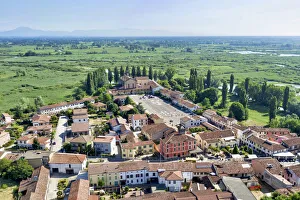 Michele Molinari Prints: Italy, Mantova, Le Grazie village, Basilica and square, Mincio river valley in