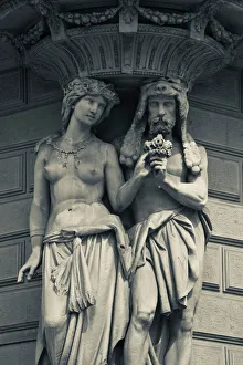 Black and White Gallery: Italy, Milan Province, Milan. Building sculpture, Piazza Cavour