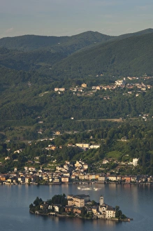 Images Dated 3rd June 2009: ITALY, Novara Province, Orta San Giulio. High angle view of town and Isola San Giulio
