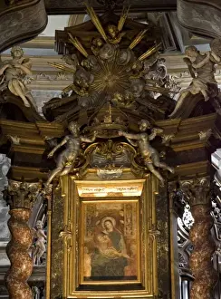 Italy, Parma. Detailed view of art adorning the altar at the Church of Mary of the Fence